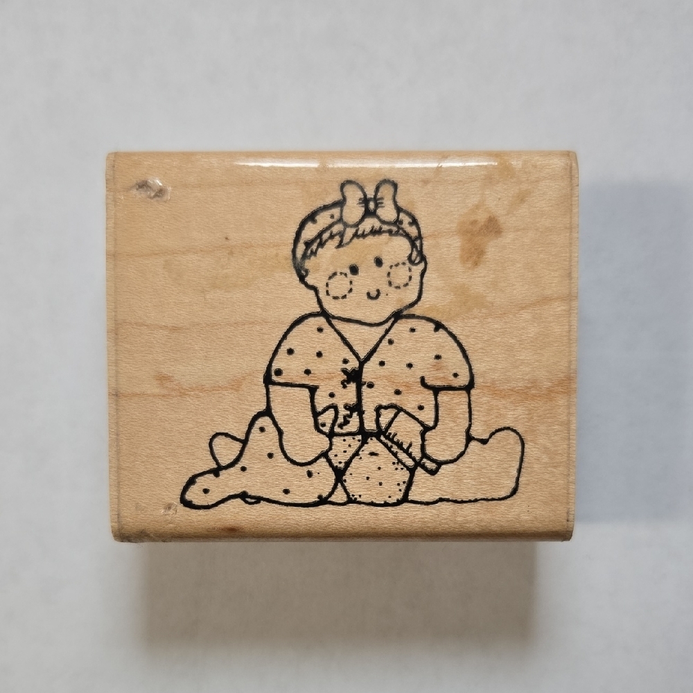Natural Wood Baby Doll Design Stamp - Beige